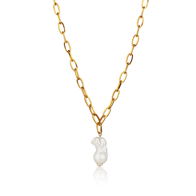 Ines White Pearl Gold Necklace - Image 9