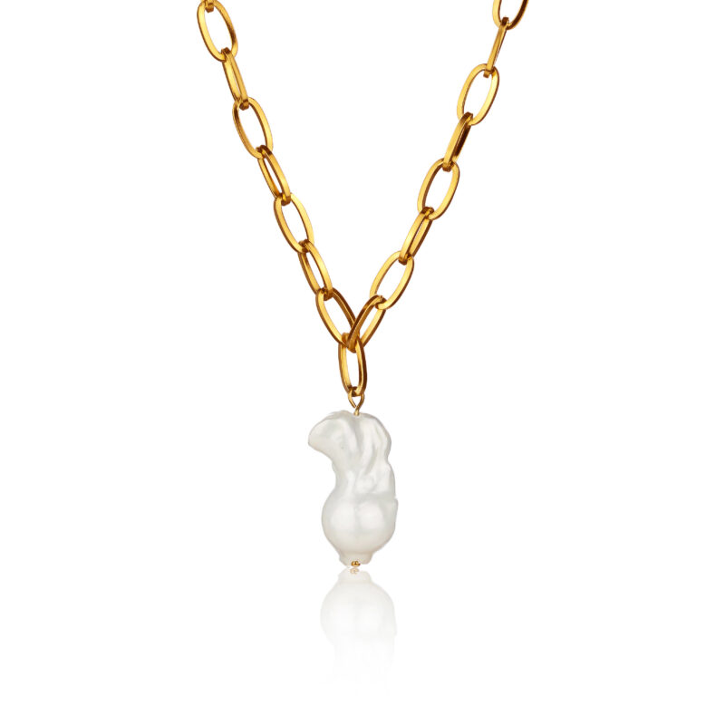 Ines White Pearl Gold Necklace - Image 11